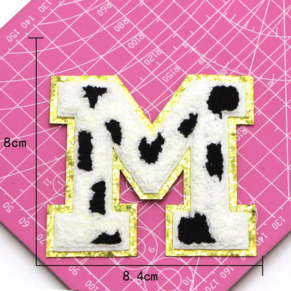 1pc 80mm A-Z Kuh Brief Eisen auf Chenille Patches auf Applique gestickte Patches DIY benutzer definierte Name Abzeichen Dekor Reparatur Patch nähen – Detail 15