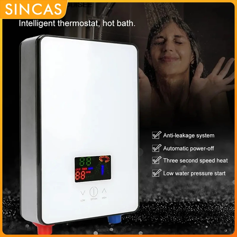 온수 히터 전기 탱크리스 인스턴트 보일러, 욕실 탱크리스 샤워 세트, 온도 조절기, 안전한 지능형 자동 장치, 6500W, 220V