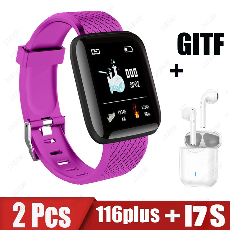 2Pcs 116plus i7s Smart Watch Men Women Bluetooth Earphone Watch Sport FitnessTracker Pedometer D13 Smartwatch Digital WristWatch 