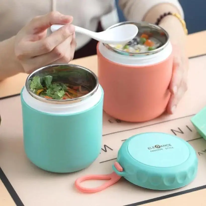 1 Pcs Stainless Steel Sealed Cup Insulated Soup Pot Lunch Box Plastic Microwave Oven Breakfast Cup Cereal Congee Cup