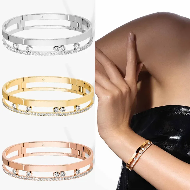 

Французская Классическая оригинальная серия Jewelry Move. Регулируемый Серебряный браслет со стразами для женщин. Праздничные подарки