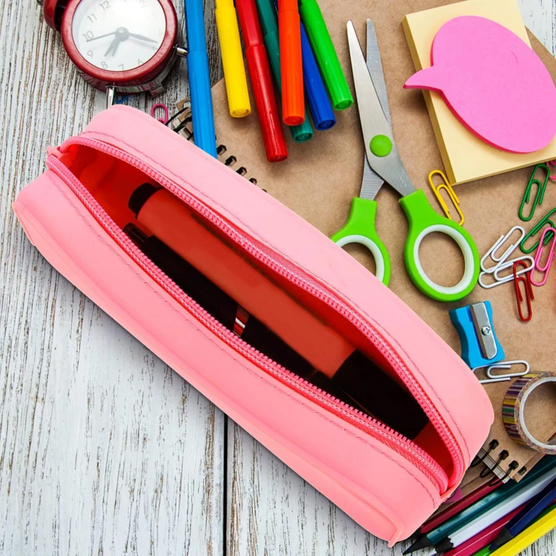 TYXHXTF Kawaii Estuche Escolar De Silicona Blanda 2 En 1, Estuches De Lápices De Gran Portalápices De Mesa Cremallera Neceser Maquillaje Para Niñas