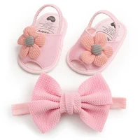 Newborn Baby Girls Shoes Bow Breathable Anti-Slip Summer Prewalker  Sandals+Headband 0-18M 3