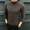 Autumn Winter Half High Collar Screw Thread Men's Clothing Solid Color Pullover Sweater Knitted Casual Fashion Preppy Style Tops 3