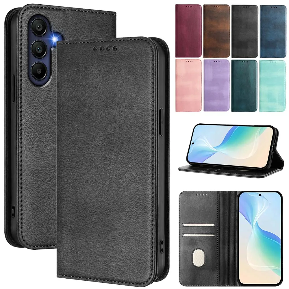 Leather Wallet Flip Case with Magnetic Closure - Universal Design