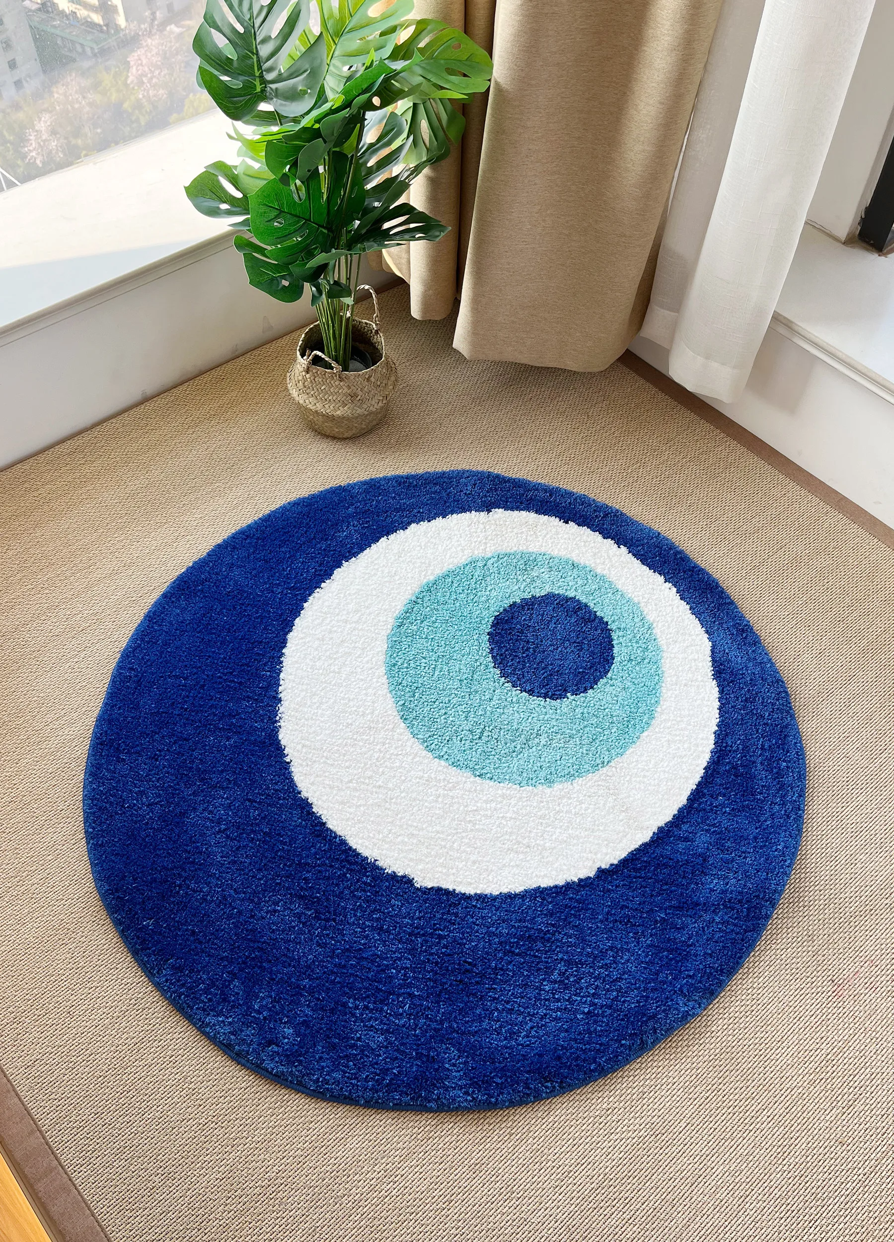 Blue Evil Eyes Circular Tufted Rug