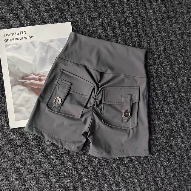 Women's Yoga Sports Shorts with Pockets Push-Up Butt Lift Fitness Running Shorts Cycling Gym Tights High-Waist Training Shorts