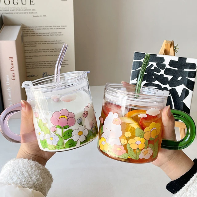 Cute Bunny Glass Cup With Lid Straw Kawaii Coffee Mugs Big Milk Beer Wine  Drinking Glasses Korean Water Juice Cup Drinkware Gift - AliExpress