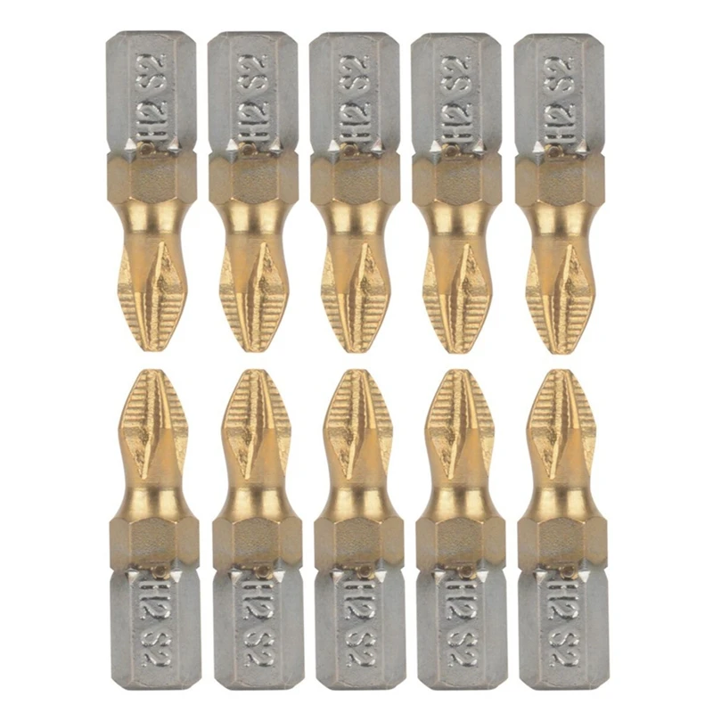10pc 25mm PH2 자기 스크루 드라이버 비트 1/4 인치 생크 티타늄 코팅 스크루 드라이버 비트 미끄럼 방지 전기 드릴 비트 전동 공구