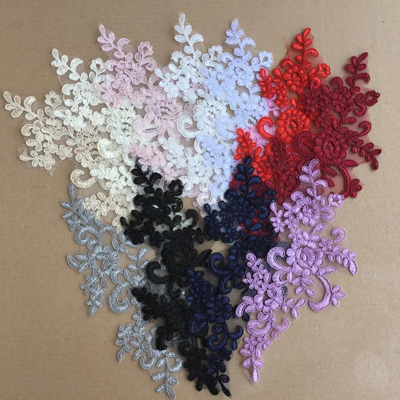 1 Pair Lace Fabric Applique Embroidery Flower Patch for Wedding Dress Collar Trim Patches Crafts Stickers DIY Sewing Accessories sequins jacquard lace fabric cotton voile lace fabric lace trim fabric gauze flower decoration supplies