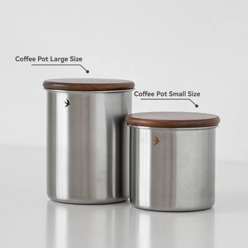 Wooden Stainless Steel Coffee Bean Storage Jar, Sealed Vintage Storage Tank, Coffee Set Retro-Style Coffee Can Home accessories 5