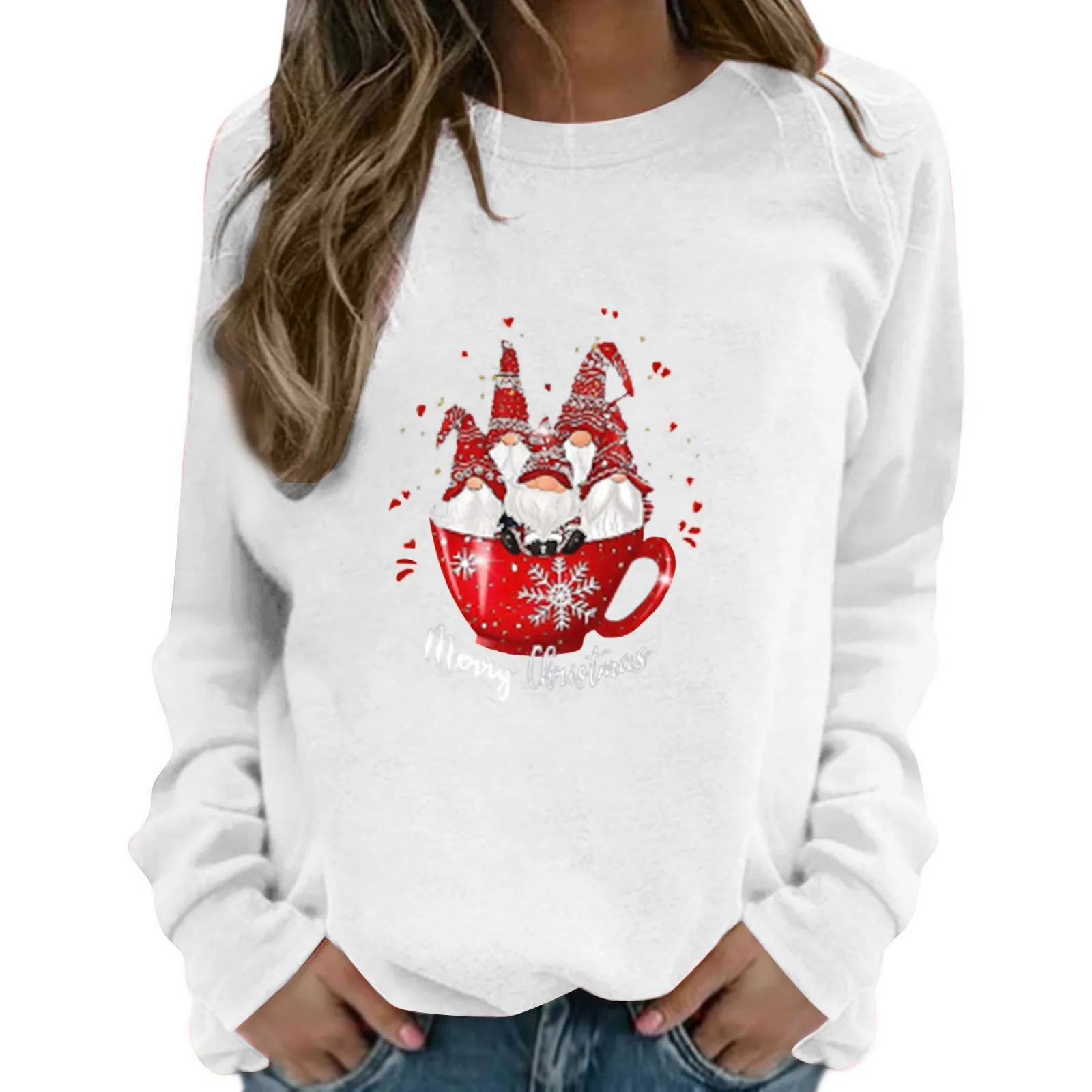 

Christmas Hoodies Women's Autumn Winter Merry Christmas Loose Long Sleeve Round Neck With Fleece And Thick Hoodie Pullovers
