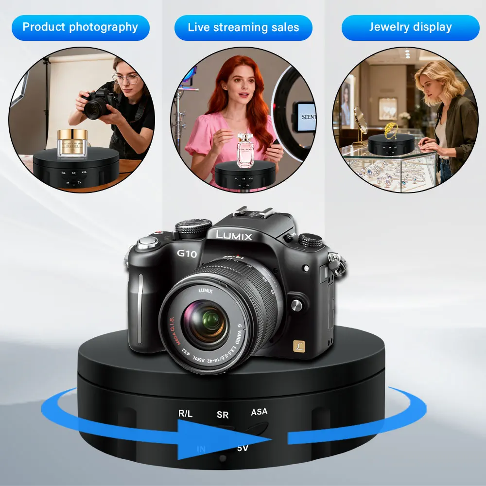 145mm 전동 회전 디스플레이 스탠드 거울 360도 회전판 쥬얼리 홀더 (사진 촬영, 비디오 촬영 소품용)