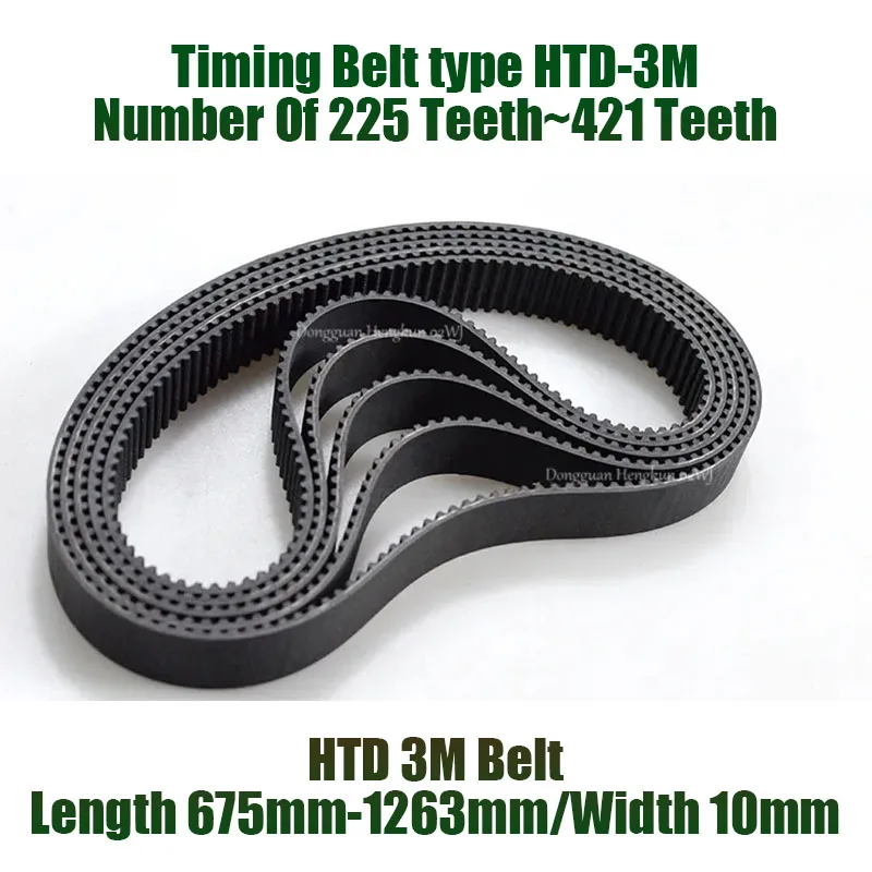 

HTD 3M Timing Belt 675mm-1263mm Width 10mm Number Of 225T~421T Rubbe Toothed Belt Closed Loop Synchronous Belt pitch 3mm