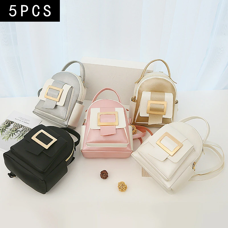 5PCS Women High Quality Leather Backpacks Vintage Female Shoulder Bag Travel Ladies Bagpack Mochilas School Bags for Girls
