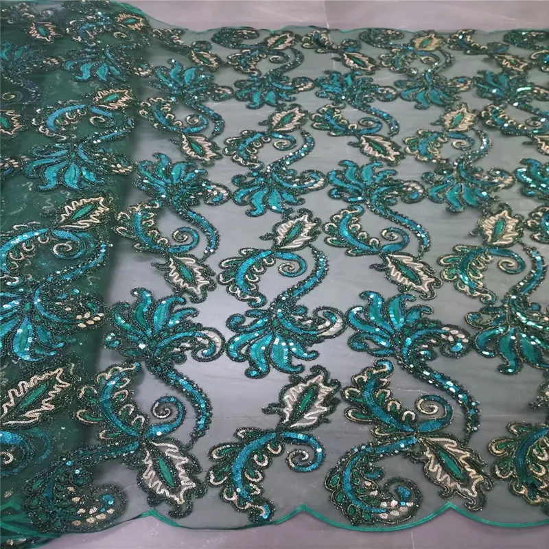 

Темно-зеленая французская Тюлевая кружевная ткань 2022, высококачественные вышитые африканские сетчатые кружева, нигерийские ткани с блестками H991