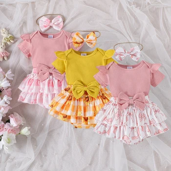 3PCS Summer Cross-Border New Style For Girls And Babies 0-1 Years Old Sweet And Cute Pit Strip Short-Sleeved Clothes + Shorts 1