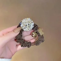 Pearl rhinestone head rope female ponytail vintage simple temperament high-grade sense hair rope leather band ball head large co - Image 3