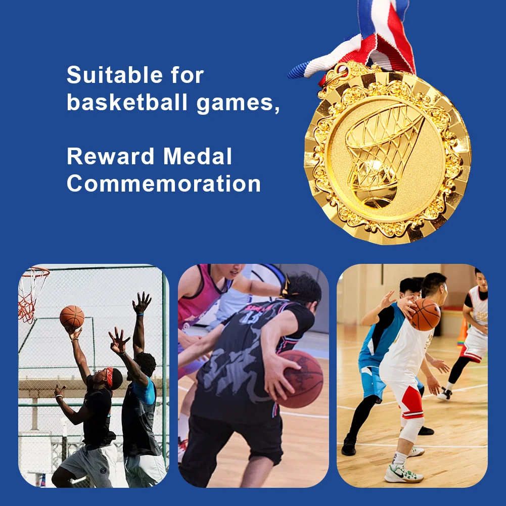 1/5/10PCS Basketball Medals Gold/Silver/Bronze Medals with Neck Ribbon 6.5cm Sport Game Award Medal for Basketball Game Prizes award medals medal ribbons
