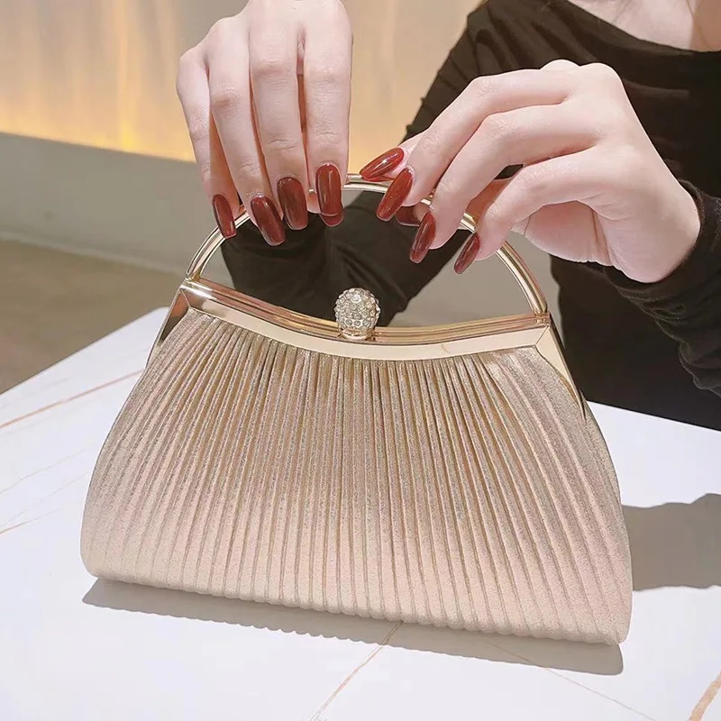Gold Evening Clutch Purses for Women Wedding Party Bridal Cocktail Formal Events with Chain Strap Elegant Princess Style