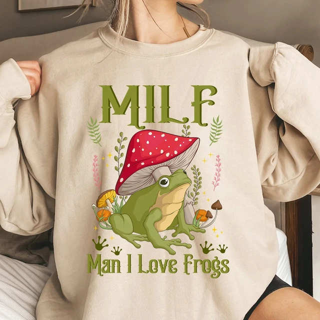 Funny MILF Man I Love Frogs Slogan Women Sweatshirt 2024 New Voguish Fallow  Female Sweater Vintage Mushroom Frog Print Tops - AliExpress