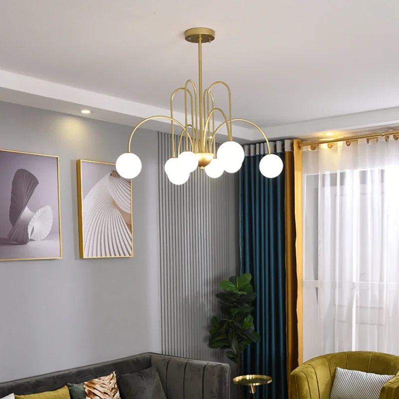 

Chandeliers Ceiling Lamp Lights 8 Heads Milky Glass Ball For Kitchen Island Dining Table Living Bar Indoor LED Decor Lighting
