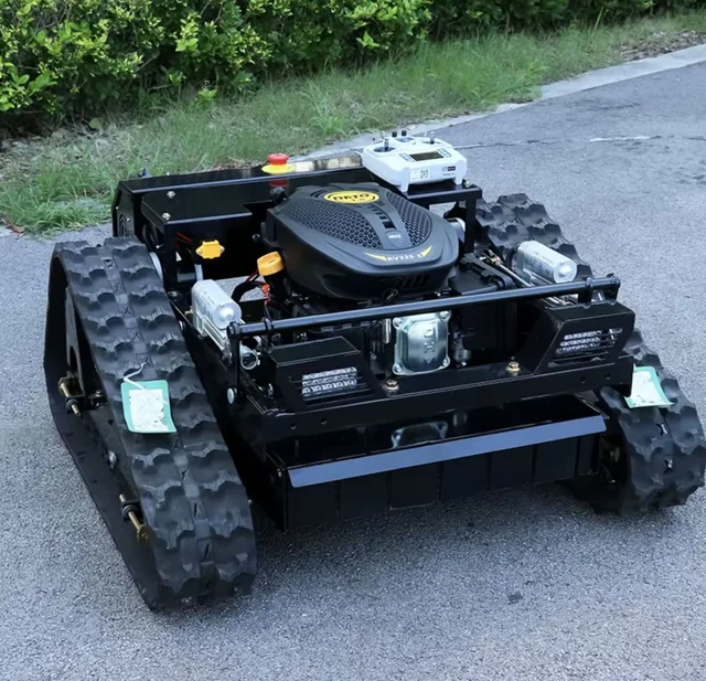 Customized All-Terrain GasolineTank Track Lawn Mower Remote Mower With Snow Blade Attachment 4