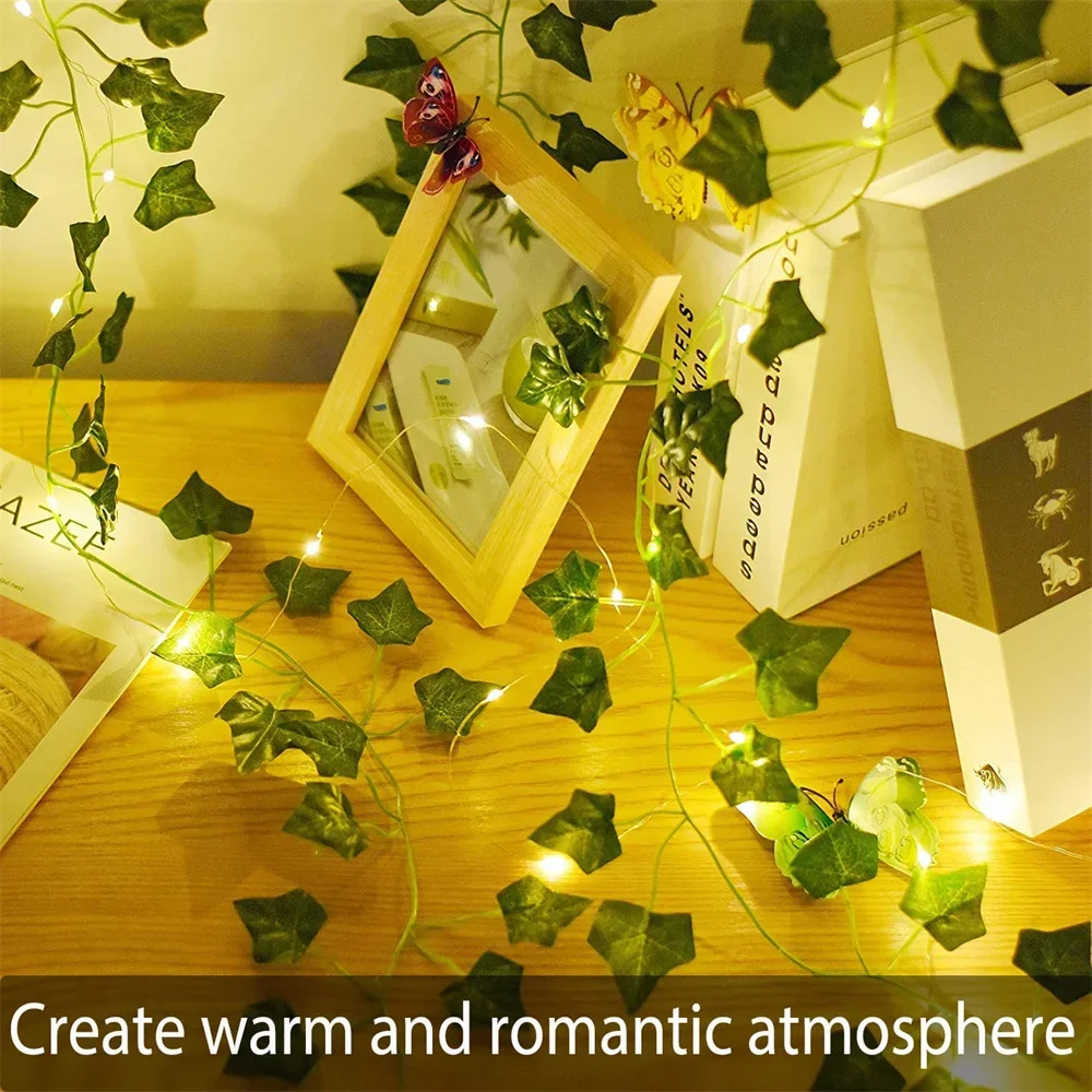 Fairy String Lights 2M 20 LED Green Leaf Fake Plants Battery Powered Waterproof for Wall House Christmas Decorations