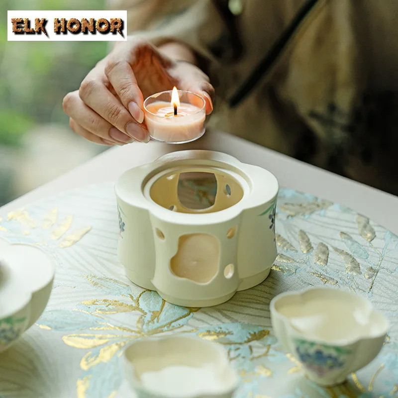 Pure Hand-painted Wisteria Teapot Warmer Boutique Flat Heater Trivet Tea Stove Rack Kettle Stand For Tea Accessories Decoration