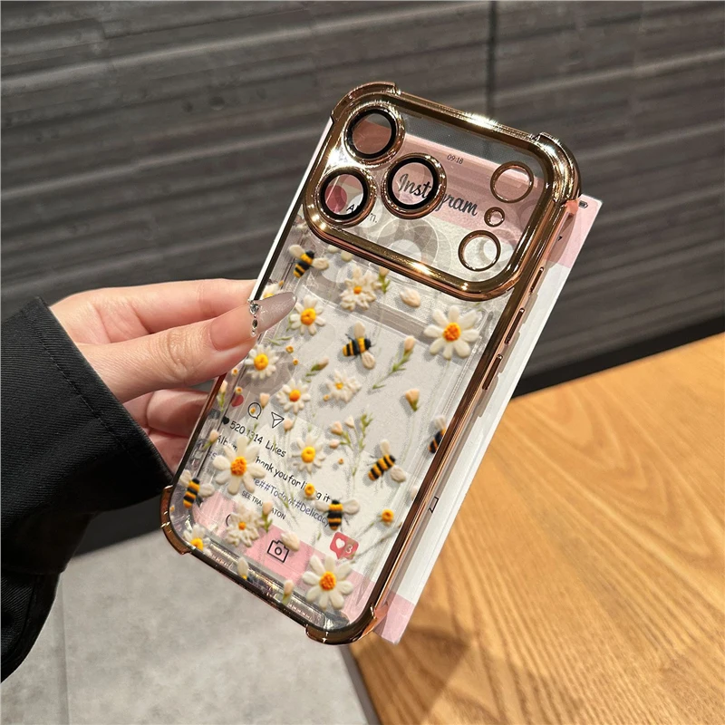 Plating Flower Transparent Phone Case Cover