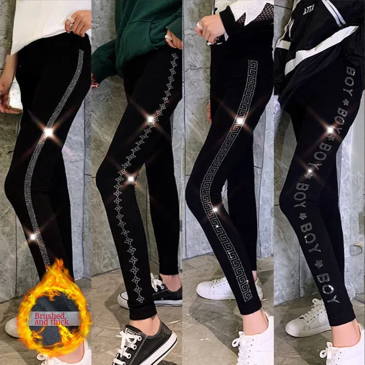 Modal New Spring Autumn Winter Women Leggings High Stretch High Waist Thick  Velvet Legging Sparkling Hot Drilling Yoga Pants