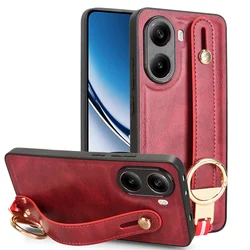 Luxury Leather Stand Case with Wristband and Ring Opener for Poco X7 Pro (Red)