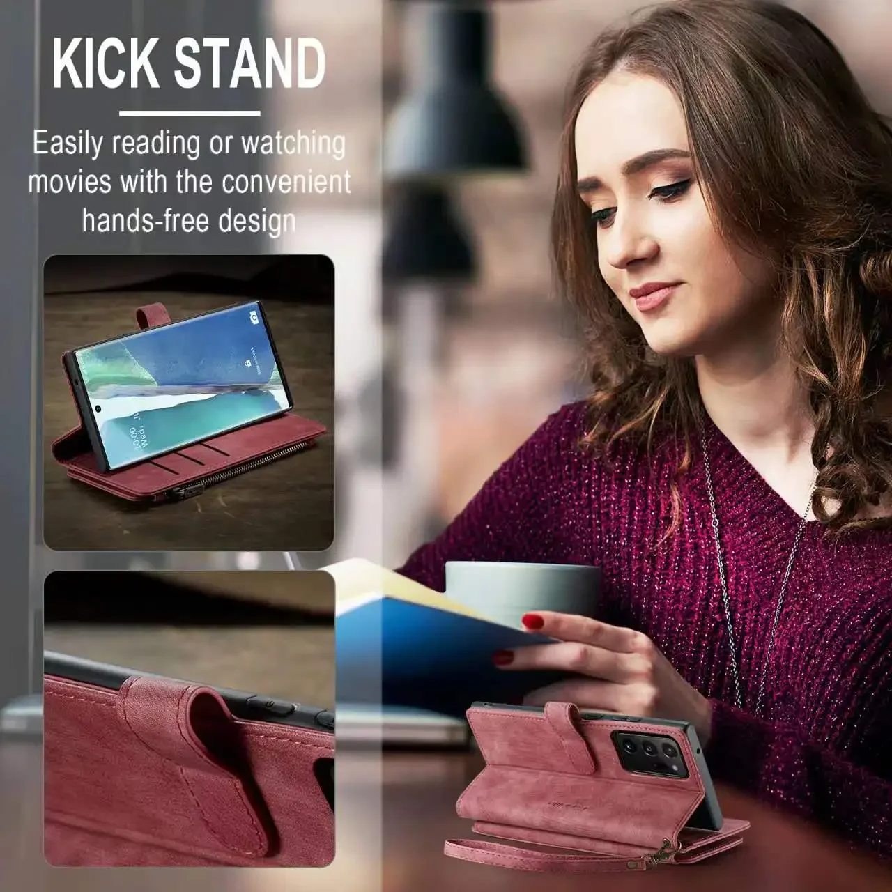 Retro Zipper Wallet Case For Samsung Note 10 Plus Note 20 Ultra Anti-fall Multifunctional Cover Card Slots Coque With Lanyard