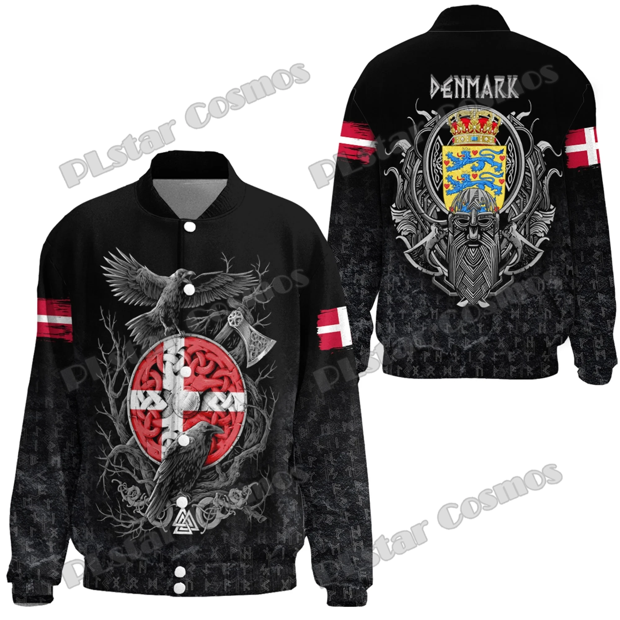 Denmark Raven Odin Tattoo Pattern 3D Printed Fashion Men's Thicken Stand-Collar Jacket Unisex Casual Winter Baseball Jacket FX40 tattoo book album pattern manuscript bodhi guanyin buddha statue dragon carp sketch god fish tattoo stencil design accessories