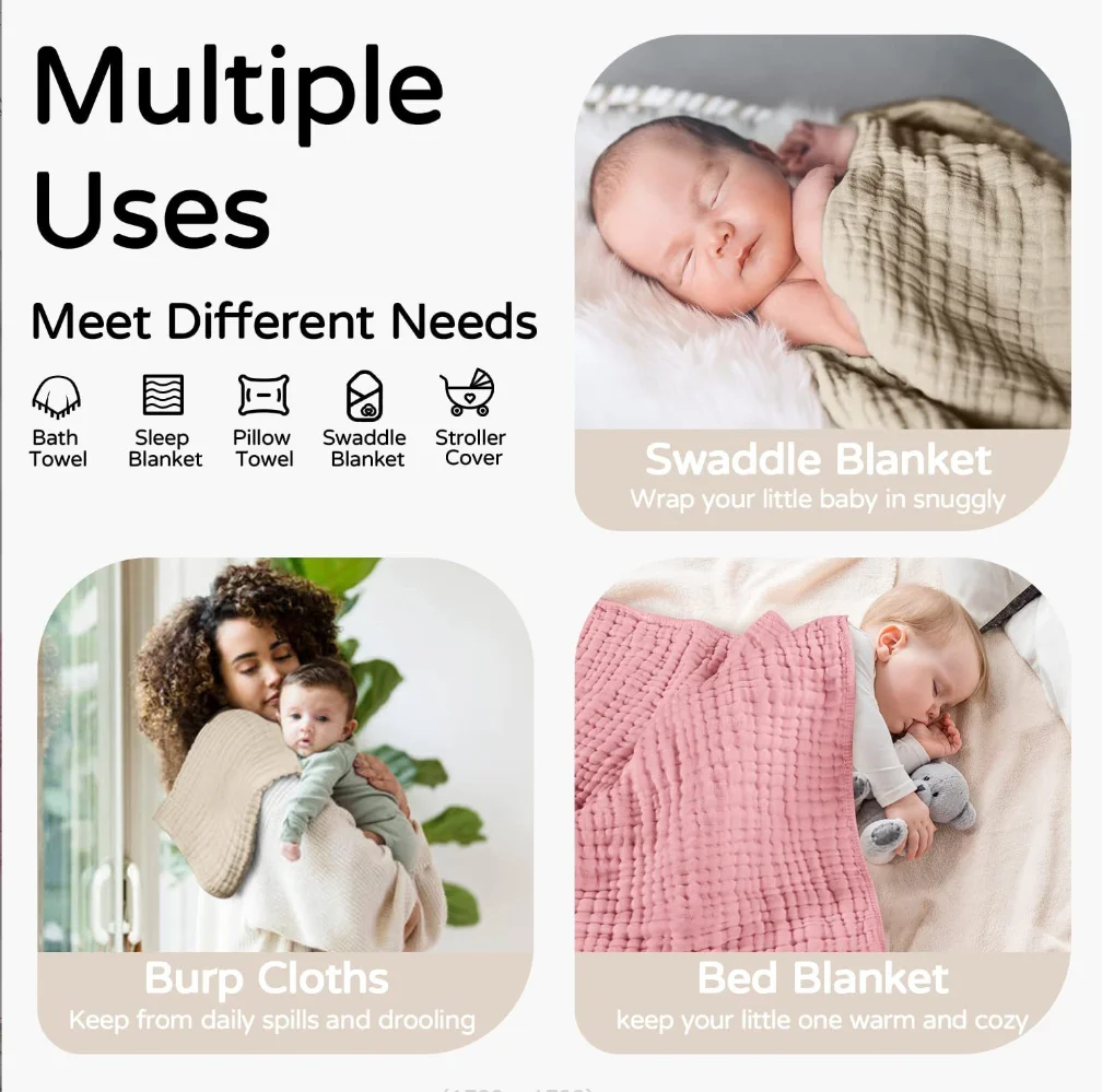 Hooded Baby Bath Towel 6 Layer Cotton Gauze Soft Newborn Baby Swaddle Blankets Infant Wrap Receiving Blanket Toddler Bathrobe