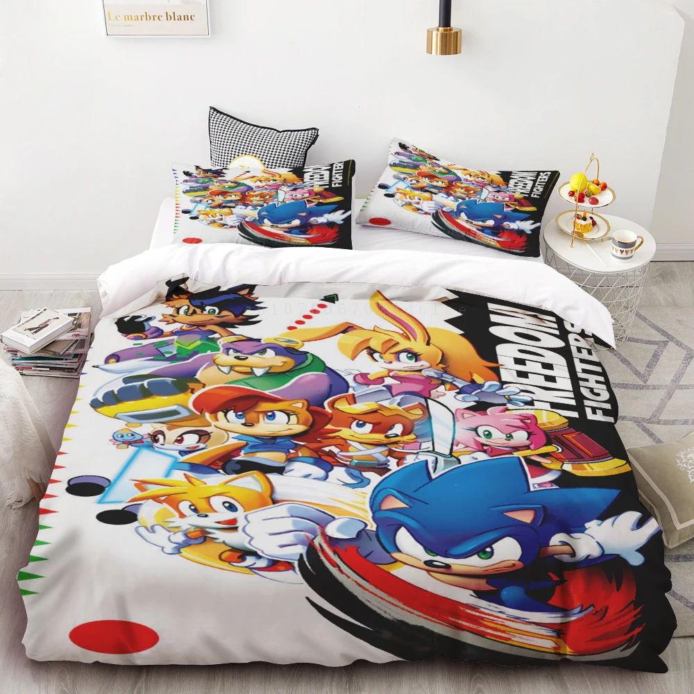 thumbnail image 1 of Funda nórdica Sonic 3D Exquisito juego de cama con estampado digital de dibujos animados Anime Edredón cama juvenil Decoración del hogar Regalo para niños, 1 of 5