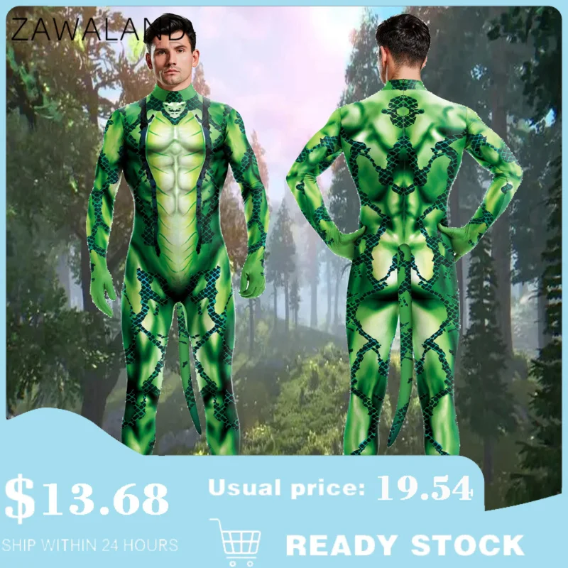 

Zawaland Creative Cosplay Costumes 3D Snake Animal Printed Petsuit Full Cover Bodysuits Zentai Suit with Tail Jumpsuits Catsuits