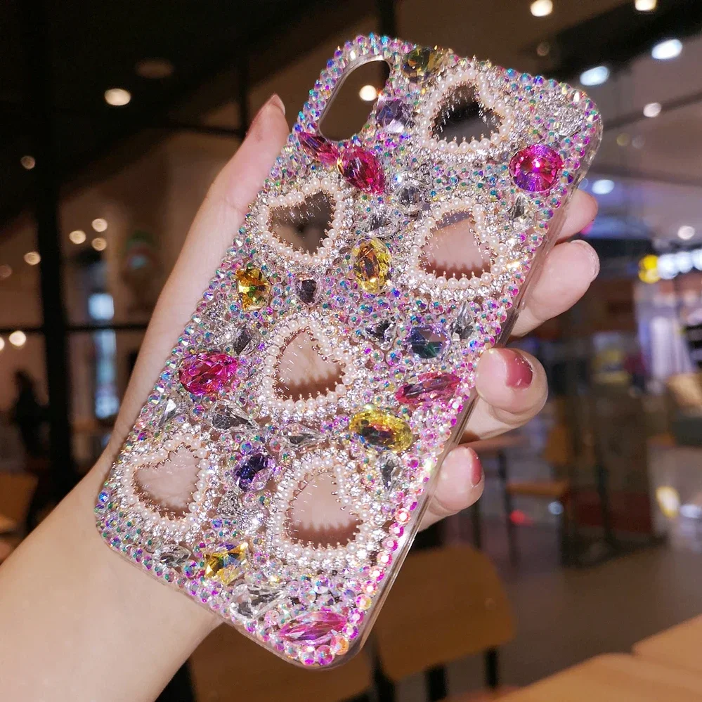 

Rhinestone Crystal Diamond Love Case for Women and Girls, Glitter Case for Huawei P50 P60 Pro Mate 50 60 & Honor 80 90 100 Pro