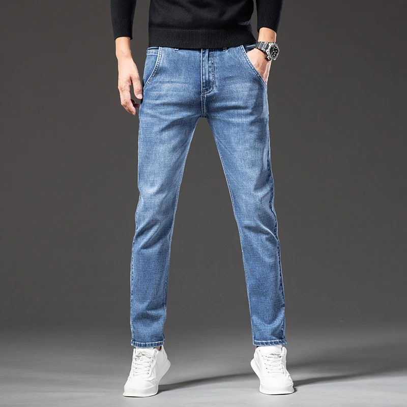 2022 Autumn New Men's Retro Blue Regular Fit Jeans Anti-theft Pocket Design Denim Stretch Straight-leg Pants Male Brand Trousers 3