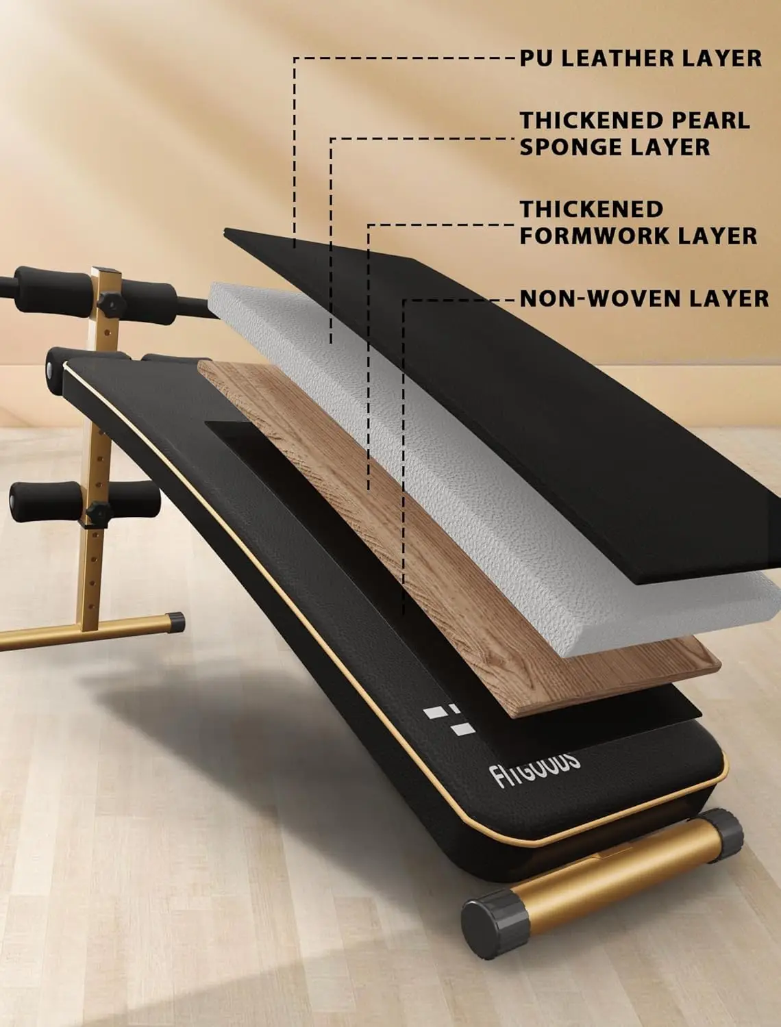 Adjustable Workout Bench for Ab Exercise, Curved Incline/Decline Slant Bench, Five Adjustment Levels, Great Home G