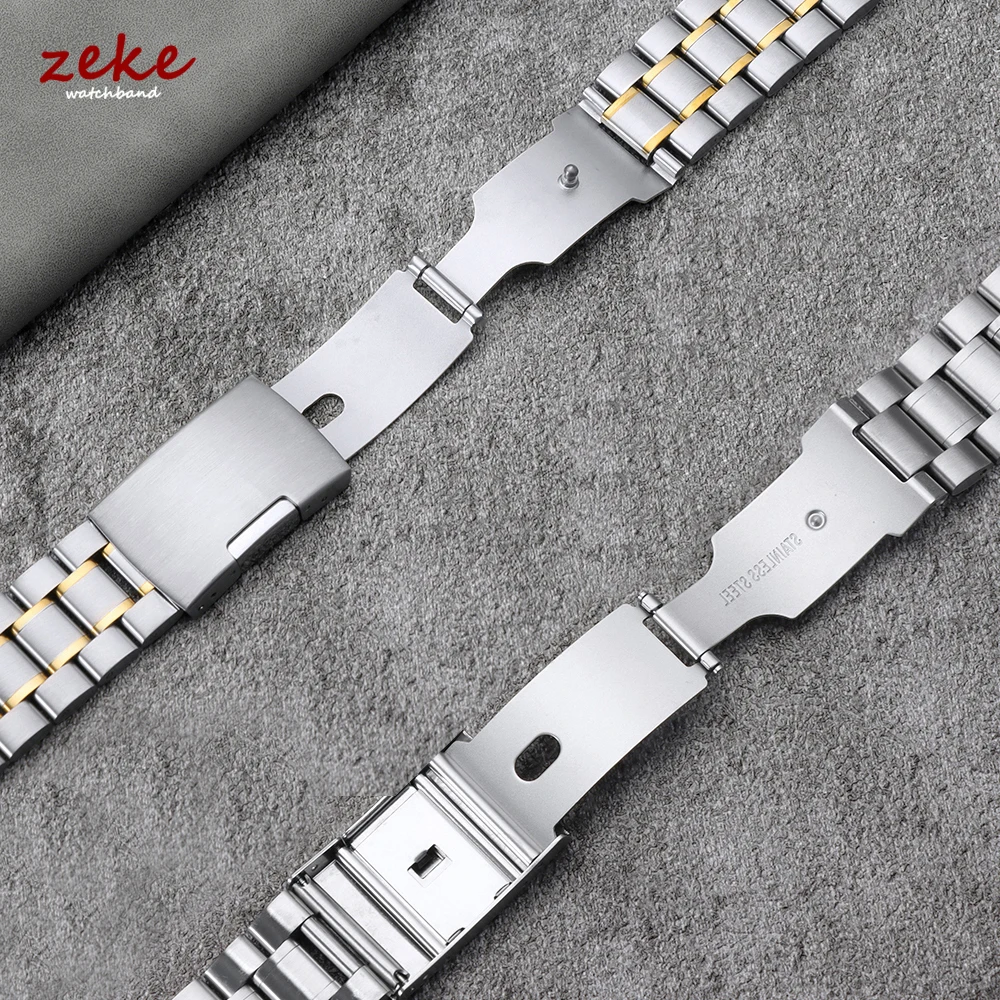 Elegant Stainless Steel Watch Band with Folding Clasp – Available in Silver, Gold, and Black, Includes Sizing Tool