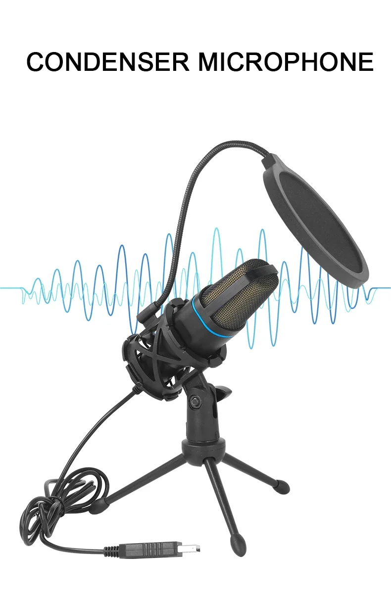 USB Microphone RGB Microfone Condensador Wire Gaming Mic for Podcast Recording S