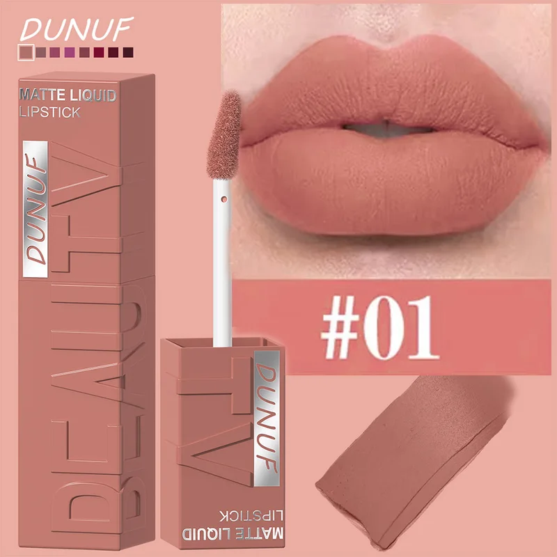 DUNUF 8-color matte velvet smooth easy-to-apply square tube lip gloss...
