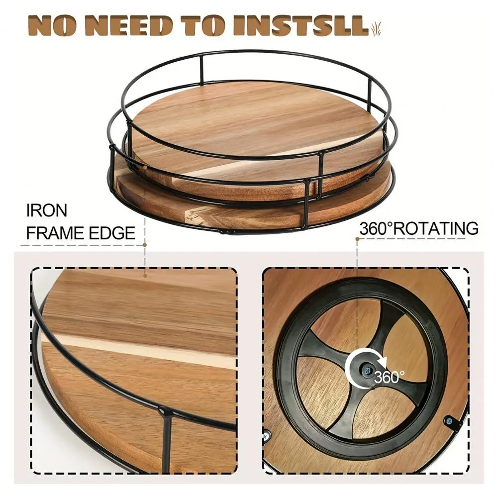 Wooden Serving Tray Vanity Tray Rustic Style 360-degree Rotating Wooden Tray for Dining Table Pantry Organization for Home 6