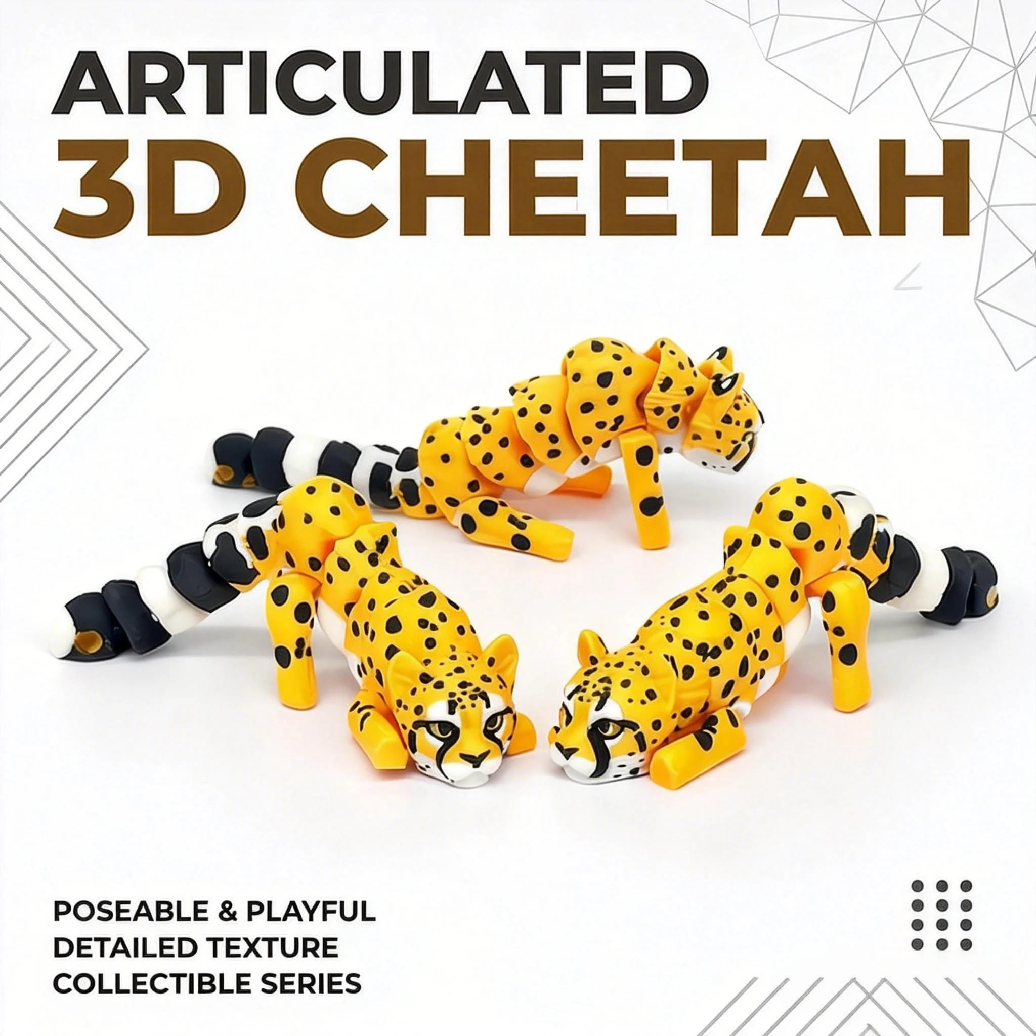 1/2/4 Stück - 3D-gedruckte, bewegliche gelbe Geparden-Tierfigur, Gelenkmodell, aus robustem Kunststoff, Dekoration für drinnen und draußen, Geschenk für Hochzeiten, Geburtstage, Weihnachten, Neujahr und Neujahrsparty-Geschenktütenfüller
