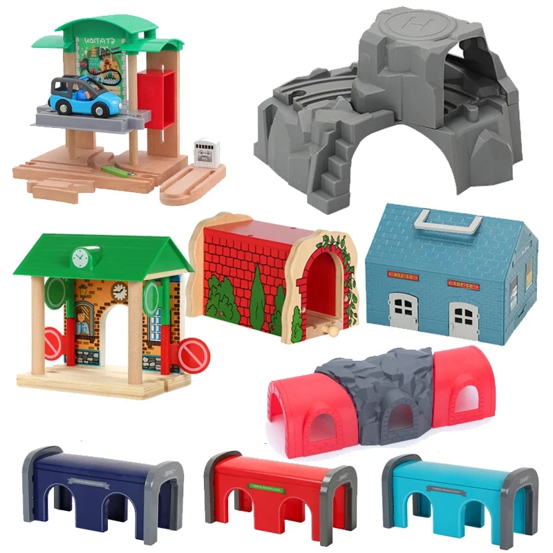 

Kids Railway Toys Wooden Train Track Accessories All Kinds of Tunnel Track fit for Biro Wooden Tracks Train Toys for Children