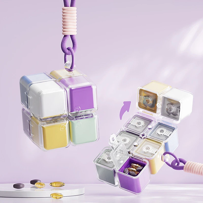 Pill Box With Lanyard Portable Creative Magnetic Medicine Dispensing Box Sealed 8Grids Pill Storage Box Dispenser 7 Days A Week