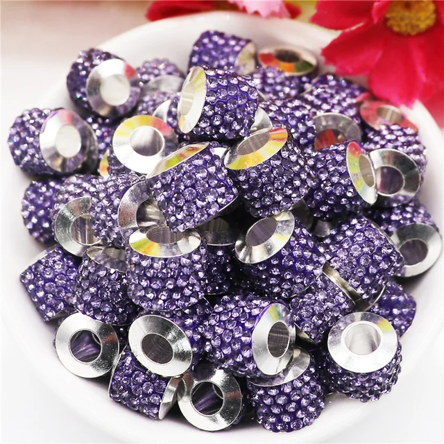 20Pcs New Assorted Color Luxury Rhinestone Large Hole Spacer Fit Pandora Charms Bracelet Hair Beads for Women DIY Jewelry Making Best Rhinestone 4