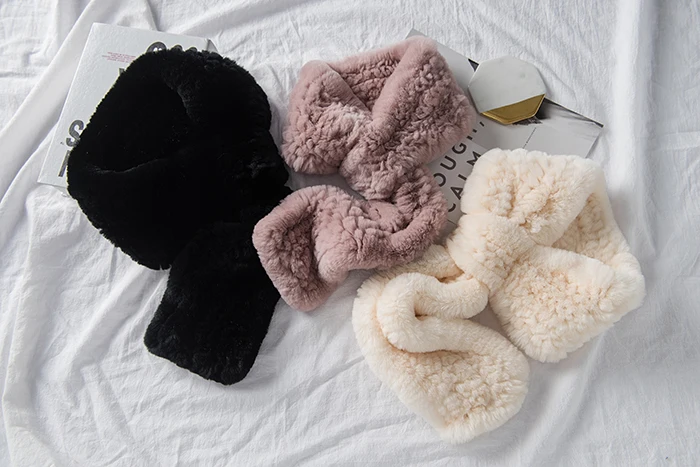Weibliche Weiße Luxus Frauen Schal Klassische Echt Rex Kaninchen Fell Wraps Mode Damen Winter Schals – Detail 8