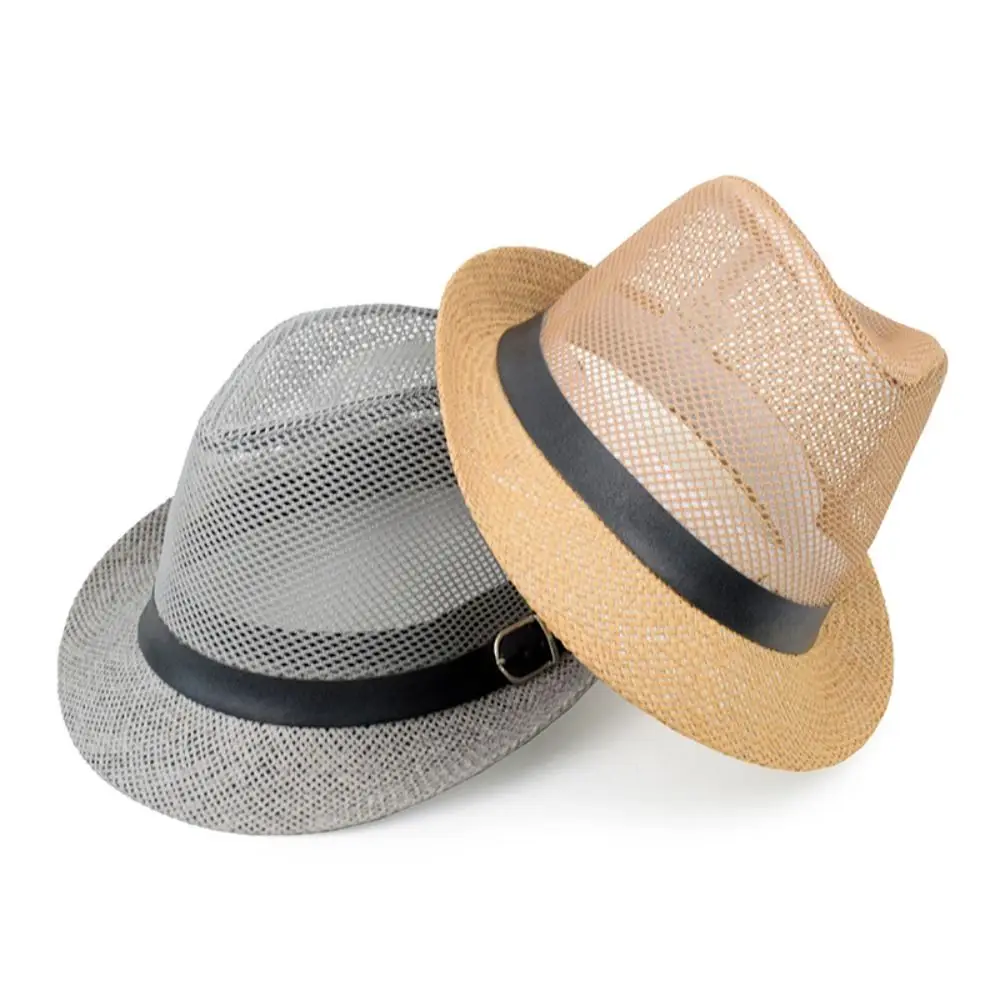 Men Straw Panama Sun Hat Breathable Summer Beach Cap